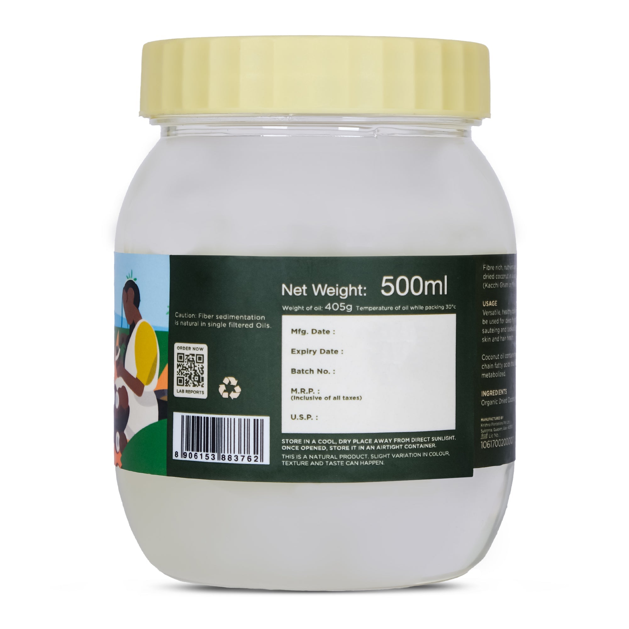 Coconut Oil, Wood-Pressed, Unrefined (500ml - Plastic Bottle)