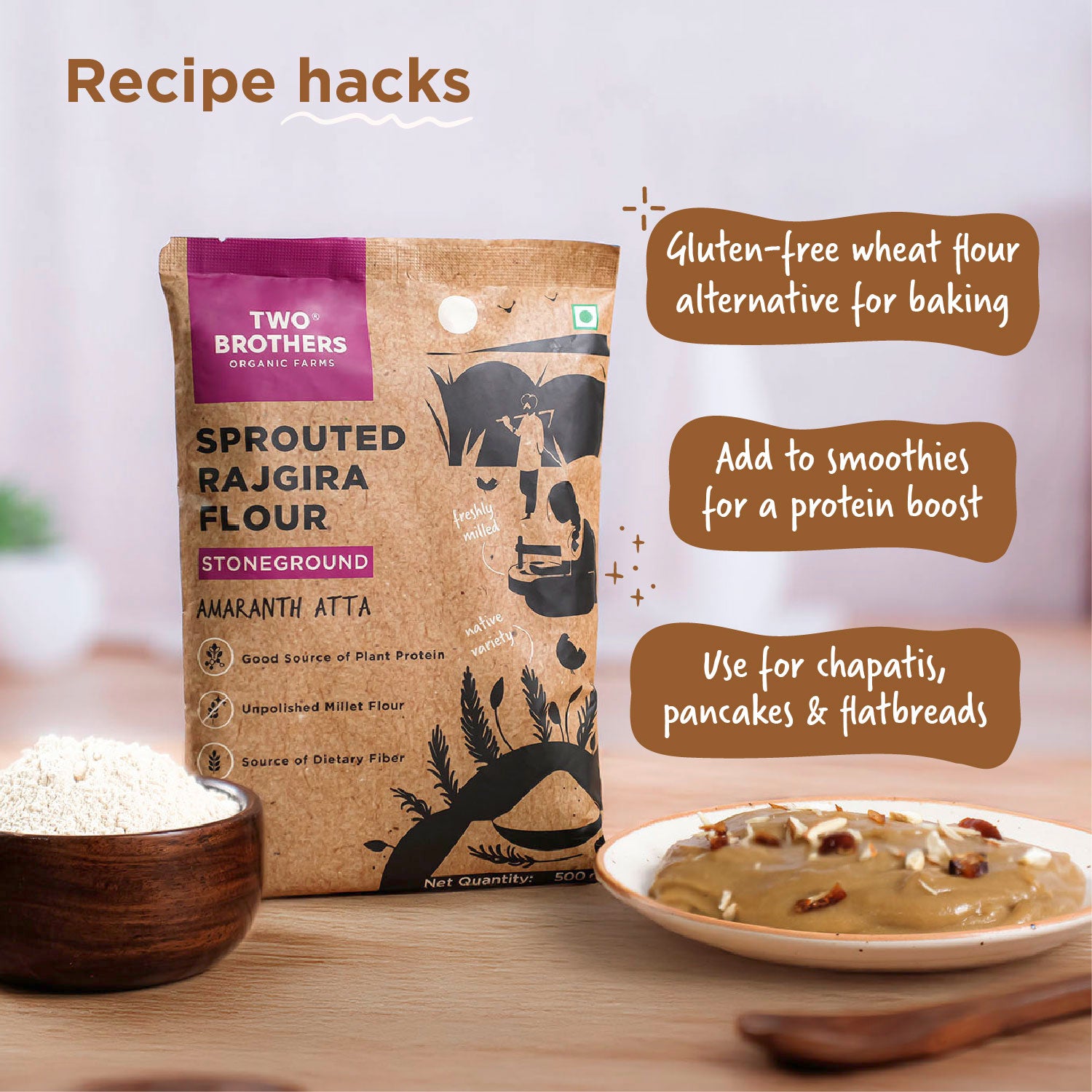 Sprouted Rajgira Atta (Sprouted Flour), 500 gms