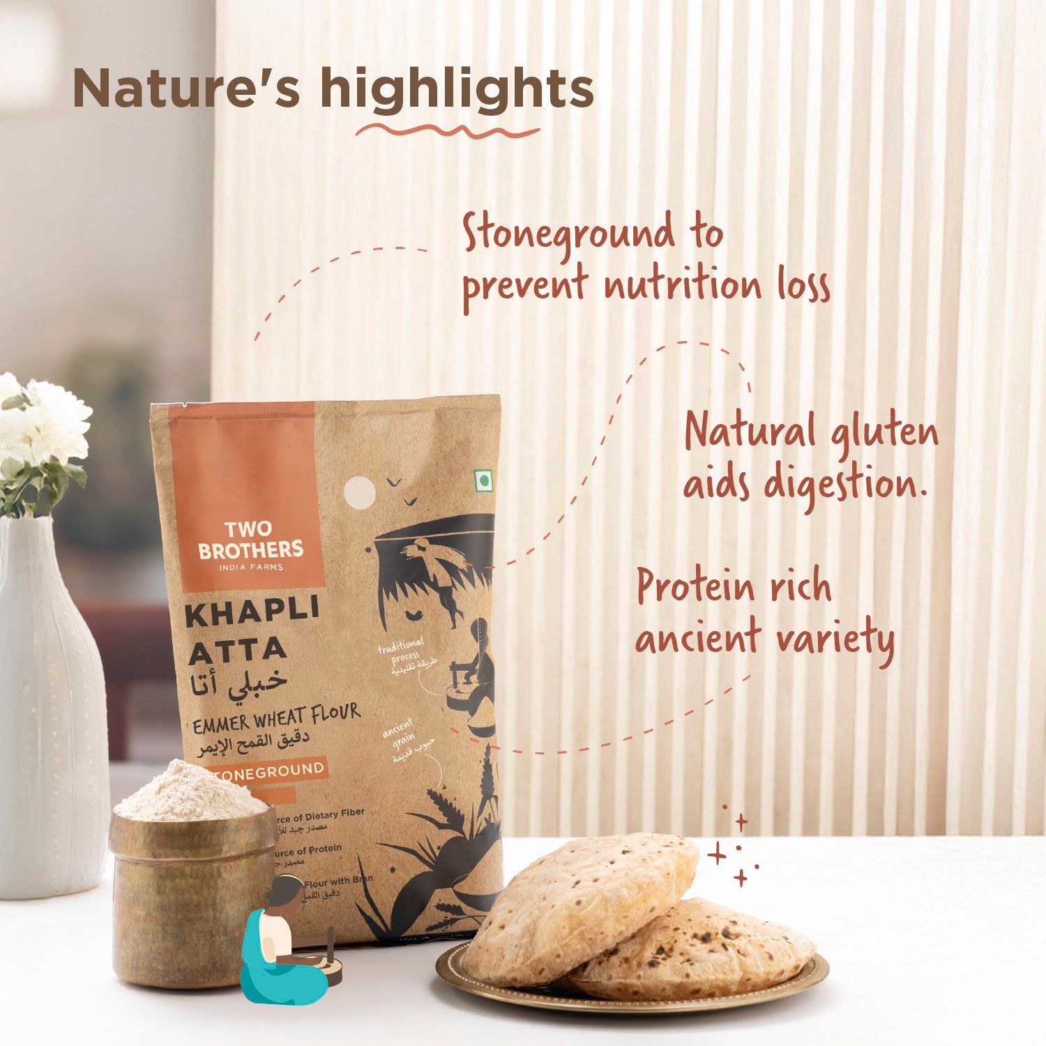 Khapli Wheat Atta (Emmer Wheat Flour) Atta Stone Ground